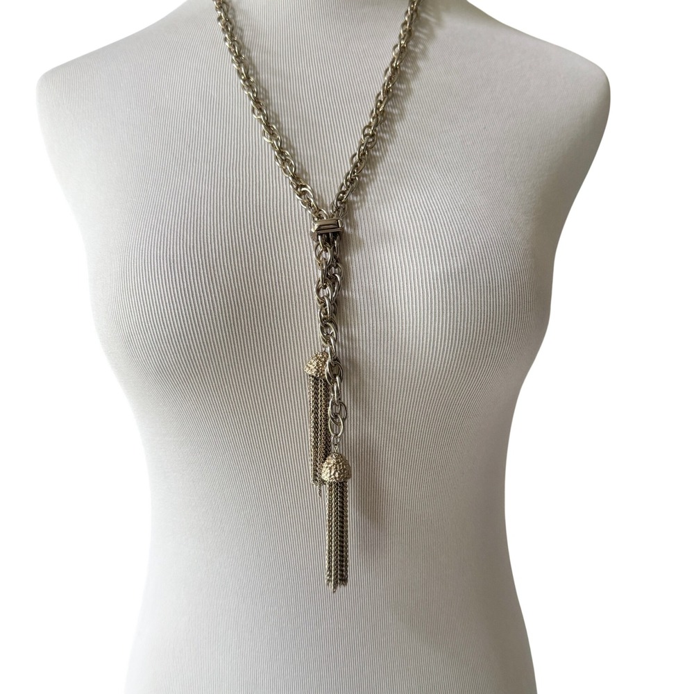 Vintage 1960s Lariat Tassel‎ Necklace Gold Tone Adjustable Retro Statement Long
